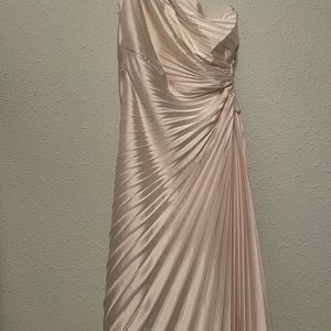 One Shoulder Pleated Dress in Pearl. Size Medium